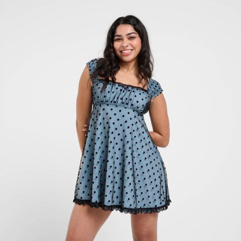 Women's dELiA*s Cap Sleeve Mini Dress - Light Blue Polka Dot XS